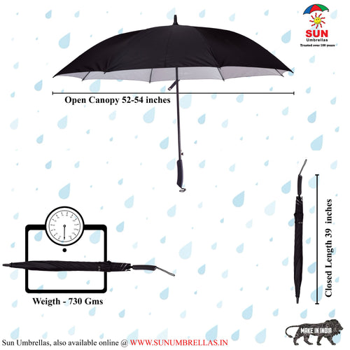 Golf Auto Black Silver - Auto Open UV Protective Non-Foldable Umbrella