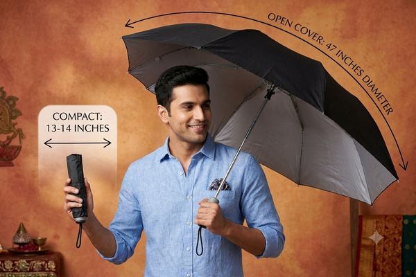 Vishal - 3 Fold, Huge, Manual Open, UPF 50 + Umbrella